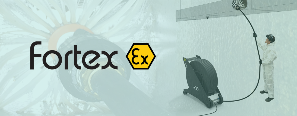 Potencia y Precisión. El FORTEX es un avanzado robot de cepillado neumático, diseñado para la limpieza eficaz de conductos circulares (200-1000 mm) y rectangulares. Su sistema de cepillado en seco y húmedo garantiza una limpieza profunda en extracción de humos, chimeneas y sistemas de aire acondicionado, eliminando grasa, polvo combustible y otros residuos.